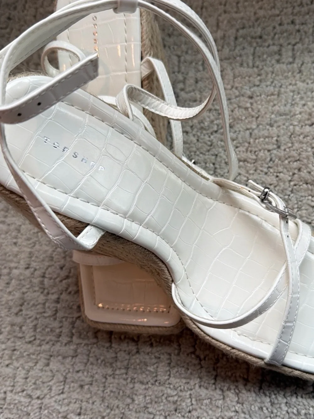 Topshop White Croc-Textured Espadrille Wedge Sandals